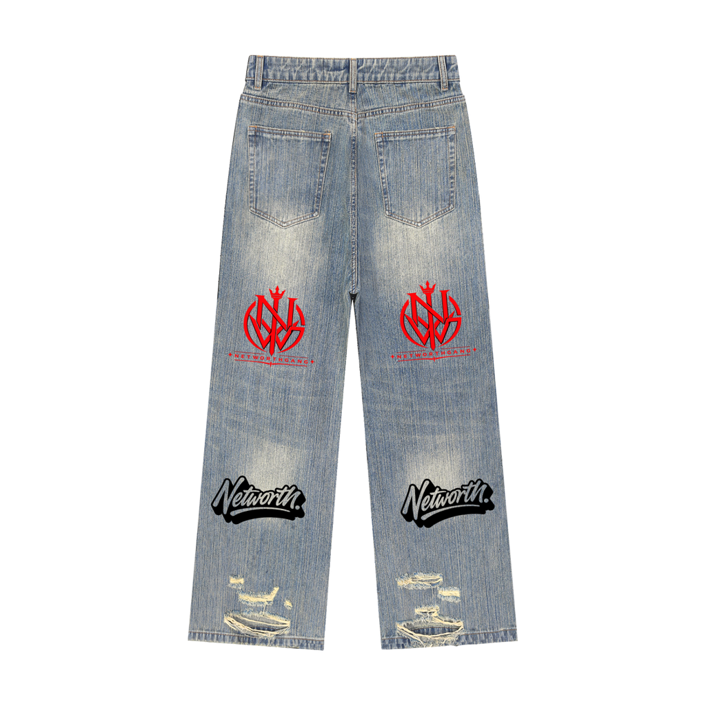Vintage Wash Distressed Denim Jeans